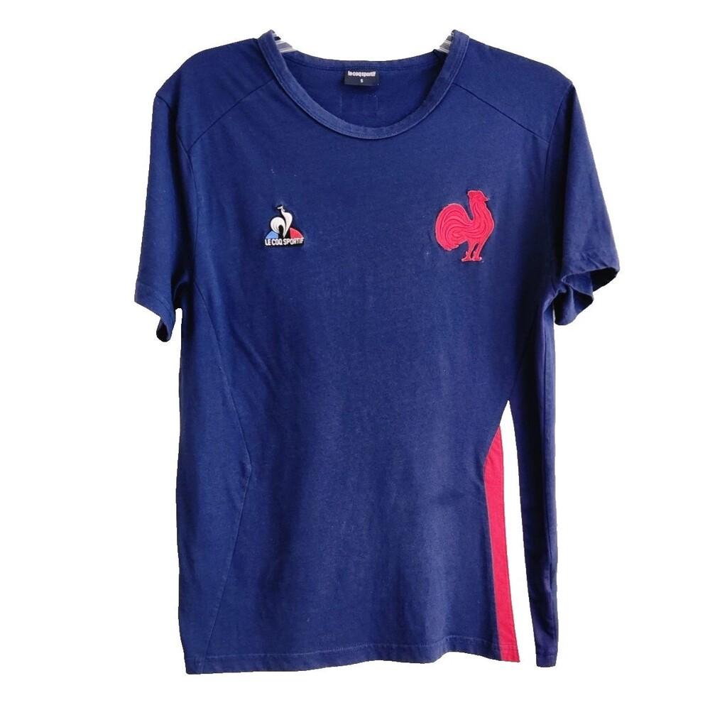 Le Coq Sportif FFR France Rugby Shirt Men's Sz S Blue Embroidered Rooster Logos